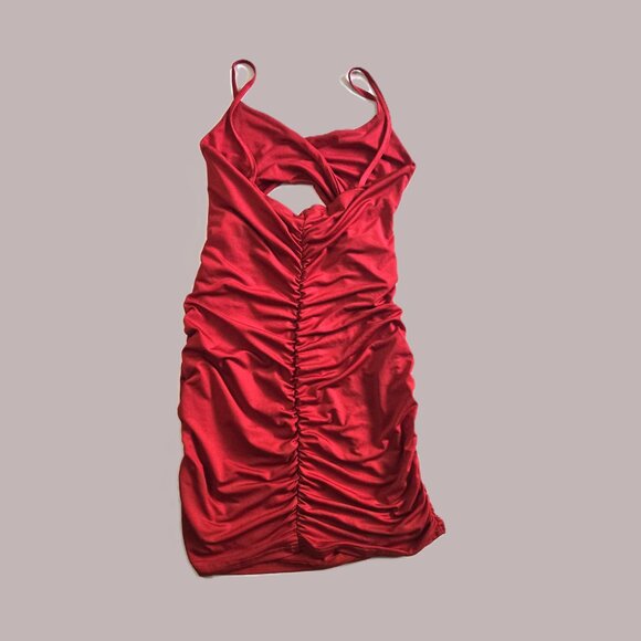 Red Satin Stretchy Shein Mini Dress MEDIUM - Picture 4 of 5